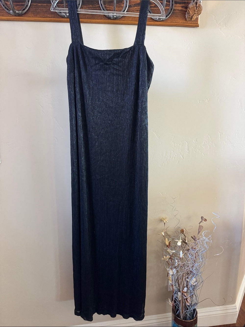 R & M Richards Black Sparkling  Ribbed Maxi Dress